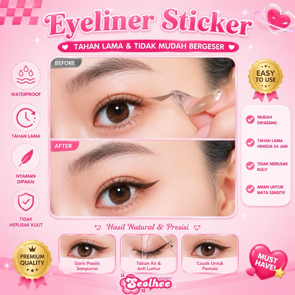 Seolhee Beauty Eyeliner Sticker | Eyeliner Tempel | Fake Eyeliner | Eyeliner Pemula | Gampang Dipaka