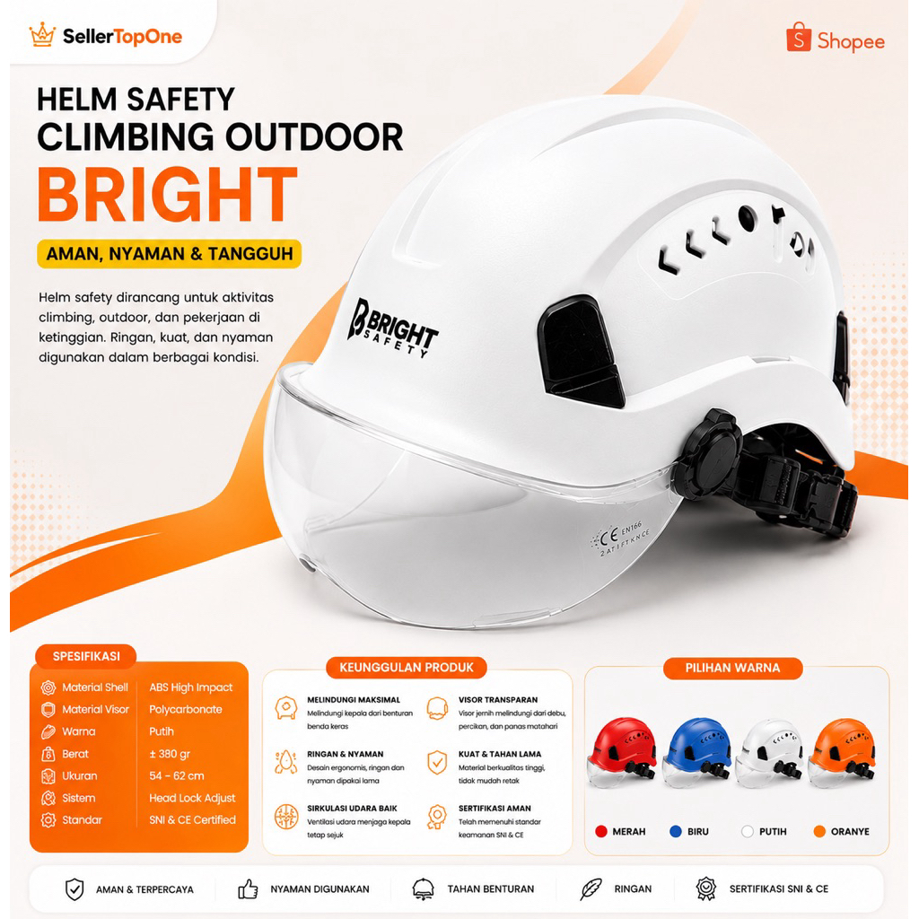 Helm Safety Climbing Outdoor Bright With Visor / Helm Panjat Tebing Outdoor