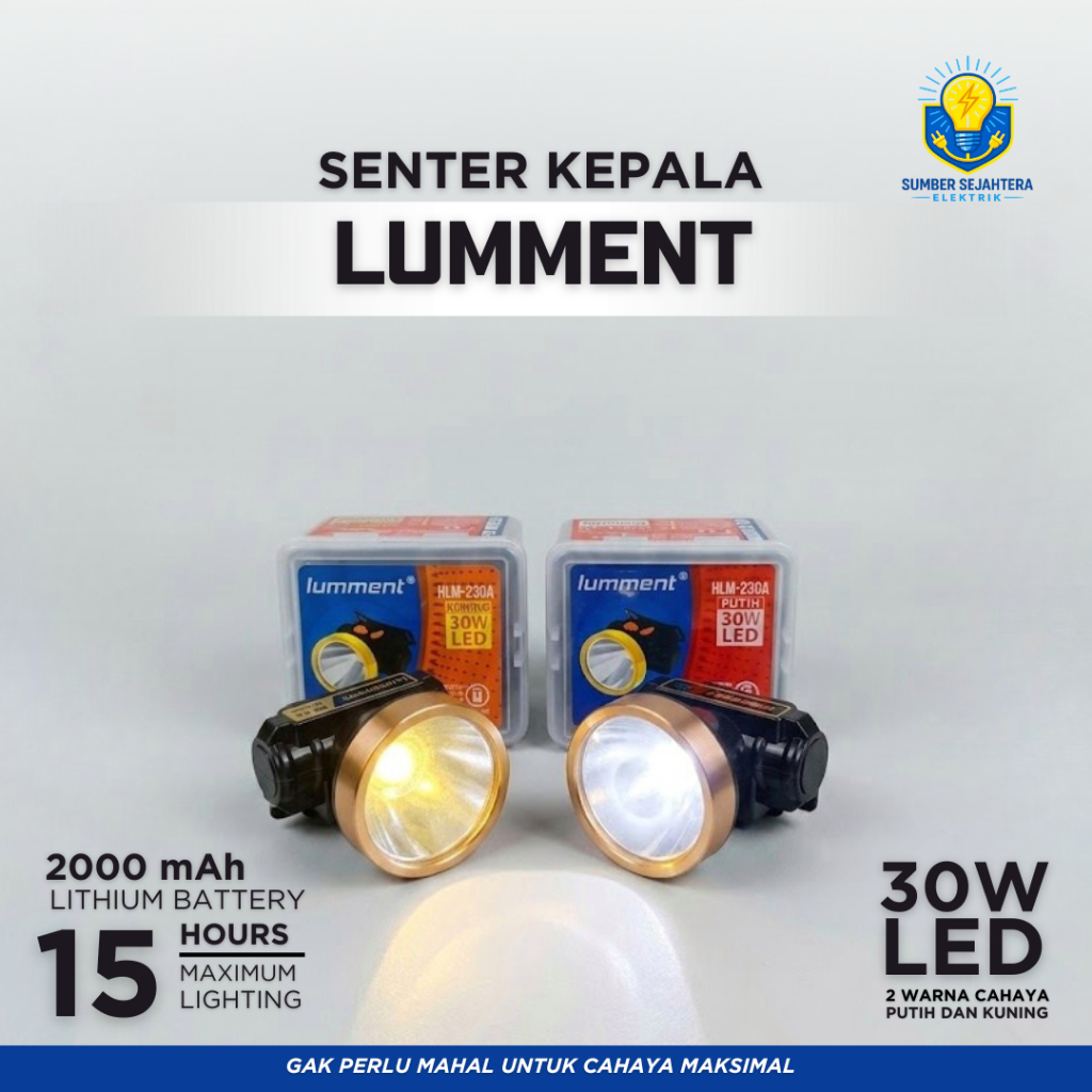 Senter Kepala LUMMENT HLM-230A LED 30W - Baterai Lithium 2000 mAh ORIGINAL SUPER TERANG BATERAI AWET