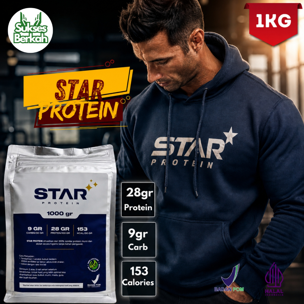 STAR PROTEIN Whey Protein Bubuk Kedelai murni Susu Suplemen  Fitnes 1000 Gram