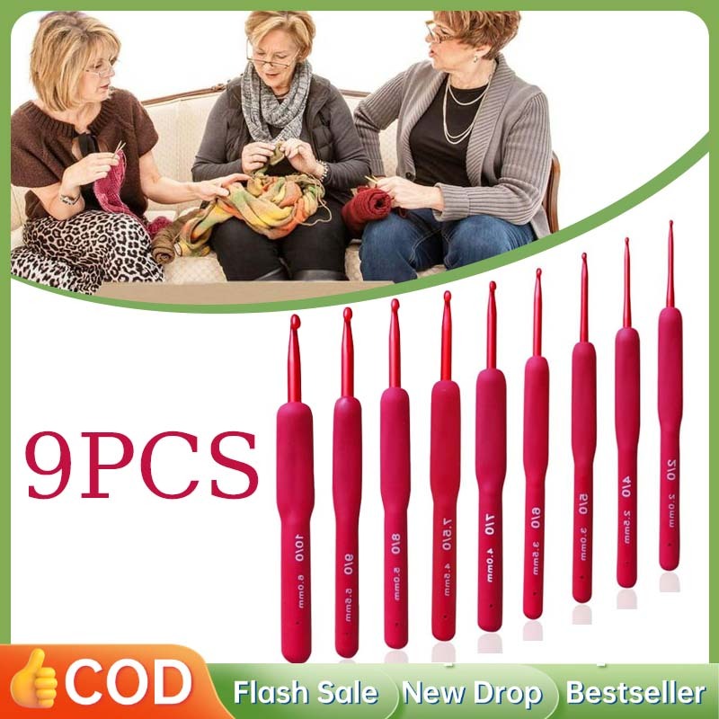 9Pcs Hakpen Rajut Set Lengkap Merah Alat Rajut Jarum Rajut Hakpen Hakpen Rajut 1 Set
