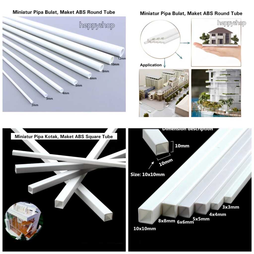Miniatur Pipa Bulat,Pipa Kotak Maket ABS Round Tube