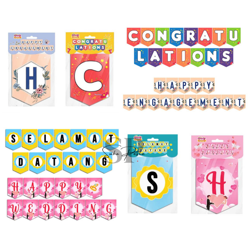 Banner Tulisan Selamat Datang  / Congratulations / Happy Wedding