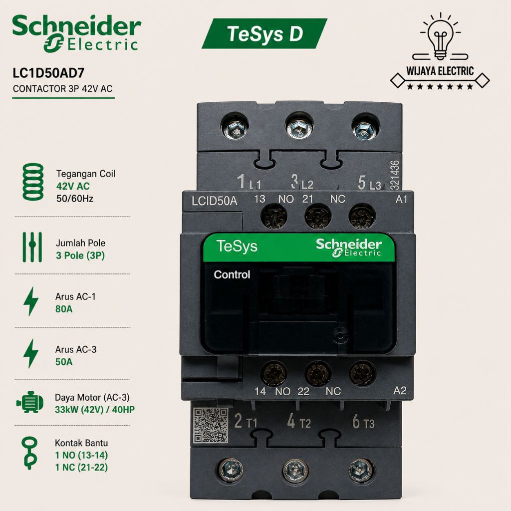 contactor kontaktor LC1D50AD7 / lc1d50a d7 42vac 3p original Schneider