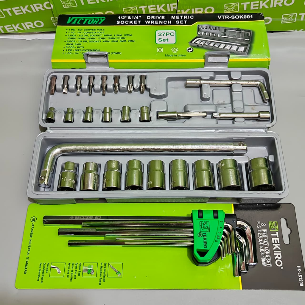 Tekiro Hemat 2 Set / Kunci Shock Sok Set 27 Pcs Victory Socket Wrench 1 Set Komplit +Tekiro Kunci L 