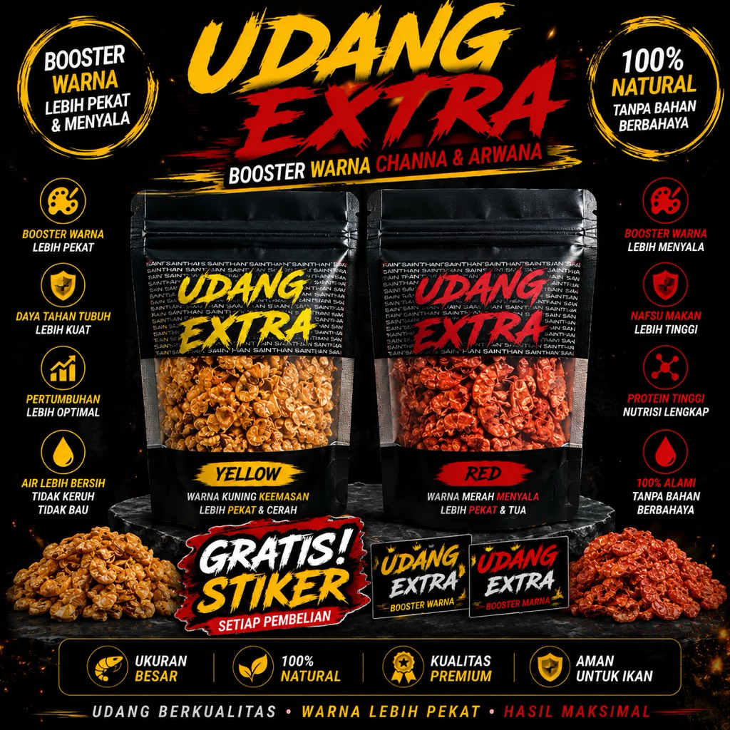 UDANG EXTRA RED Pakan Ikan Channa Maru Yellow Sentarum Auranti Limbata Pulchra Oscar Tiger udang ker