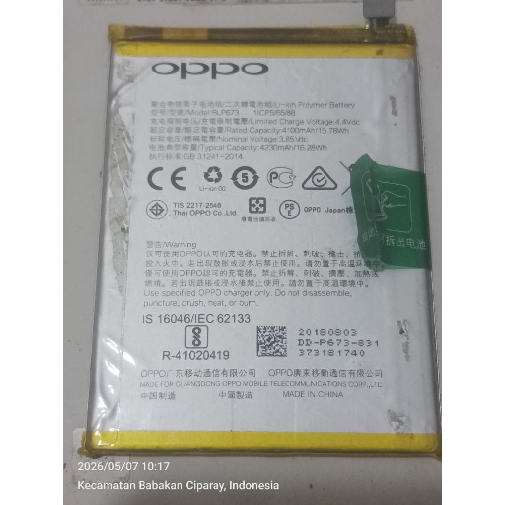 baterai oppo a3s random ori copotan
