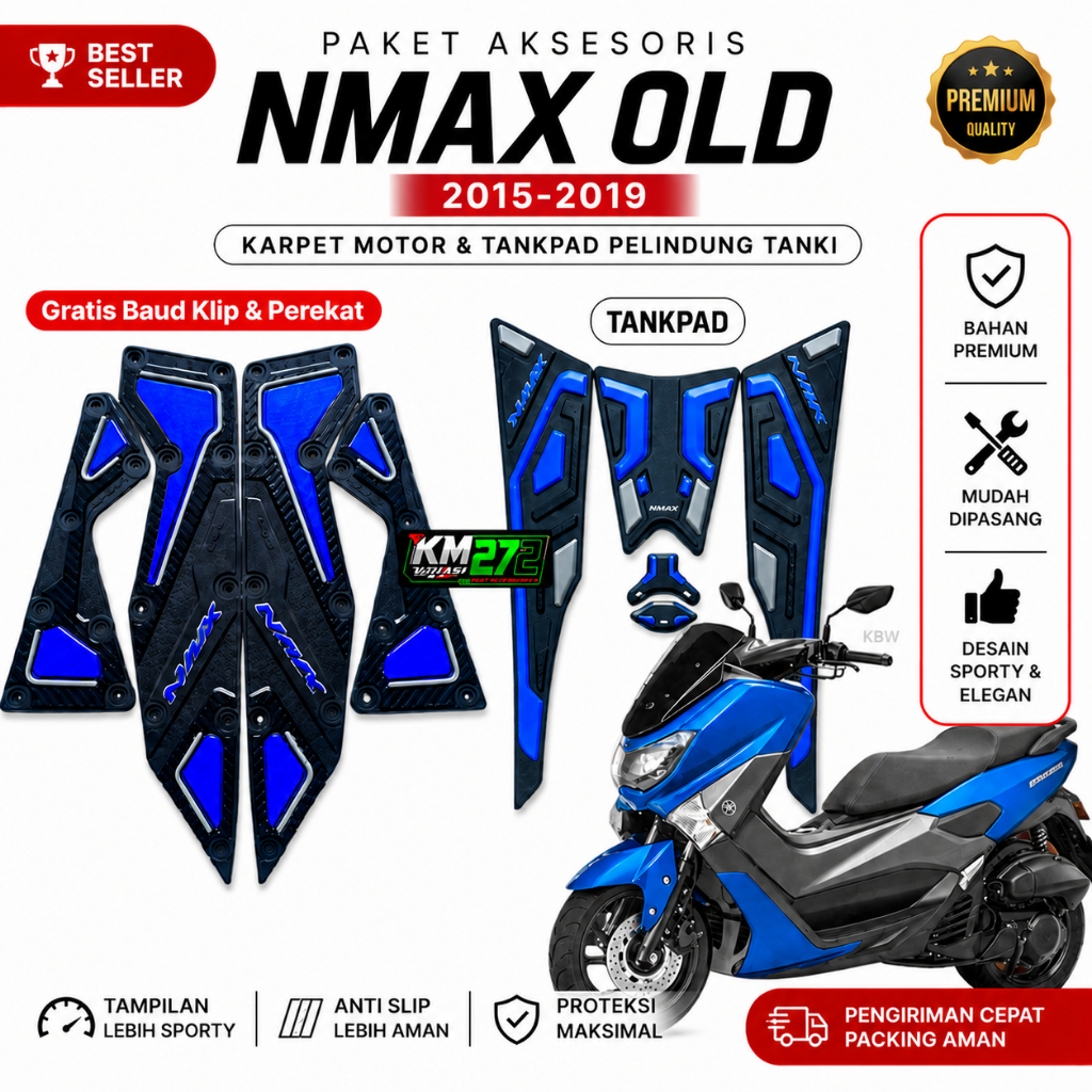 Karpet Motor NMAX Old 2015-2019 + Tankpad Full Set Karet Tebal Anti Slip Aksesoris NMAX Premium