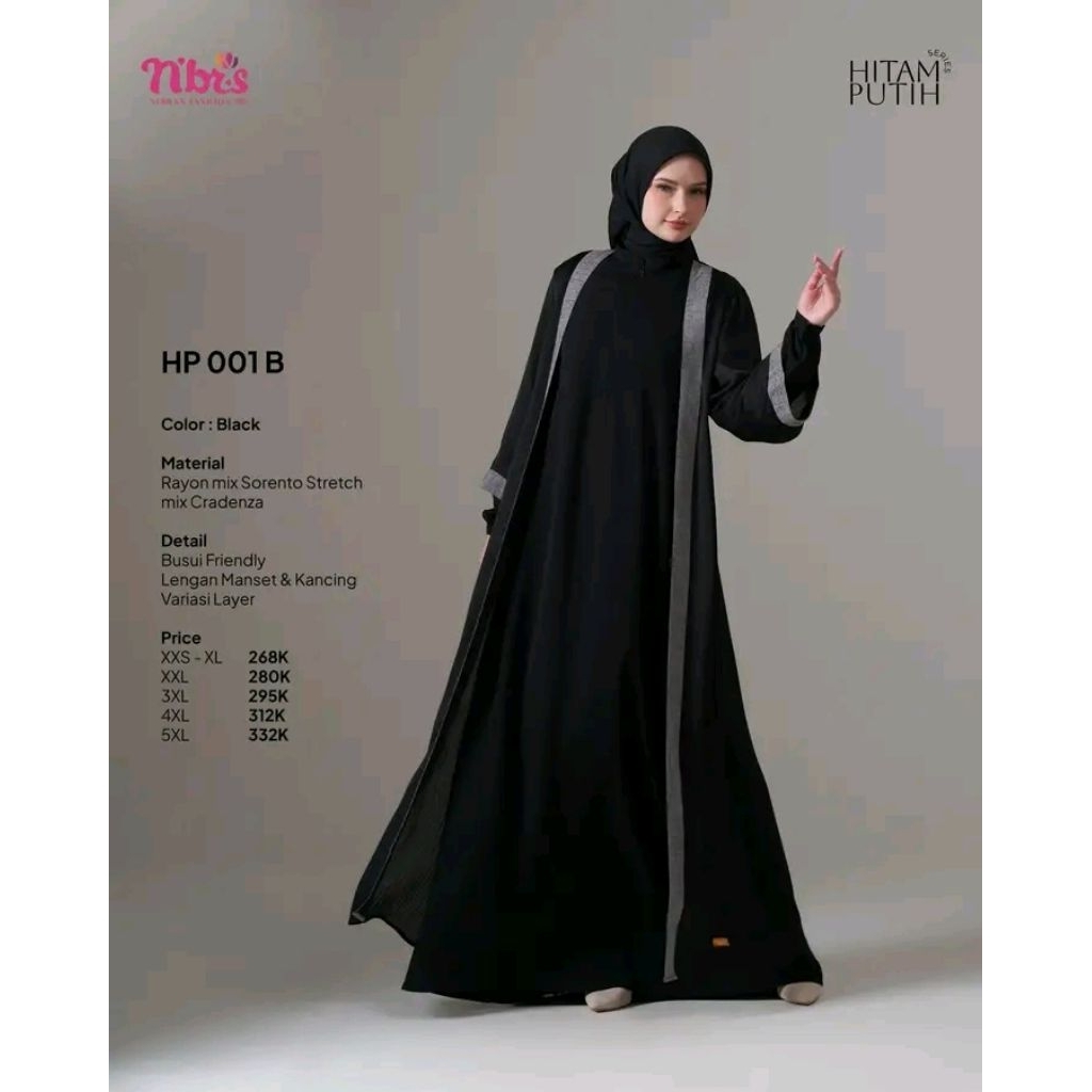 Gamis Nibras HP 001 B/Nibras Gamis HP 001 B/Abaya Hitam/Abaya Hitam Nibras/Nibras Hp 001 b/Abaya Kek