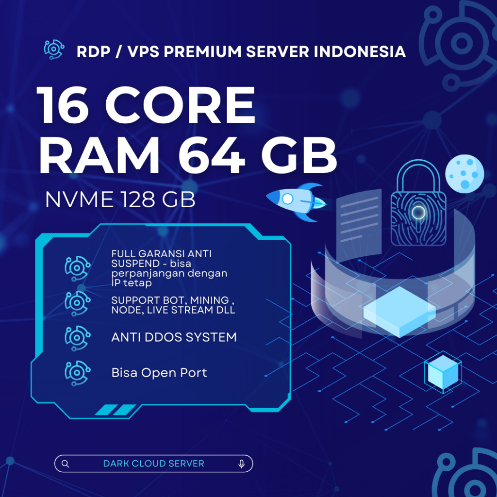 RDP / VPS Ram 64GB 16 Core / 16 VCPU Ram 64 GB Bulanan Mingguan Harian Murah Windows / Linux Full Ad