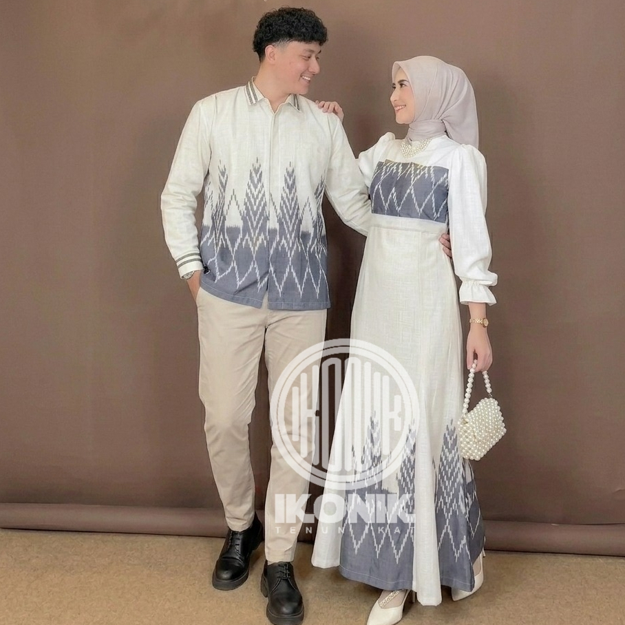 IKONIK BAJU TENUN COUPLE ETNIK (CALISTA WHITE) - BAJU PASANGAN - BAJU KONDANGAN - GAMIS TERBARU - GA