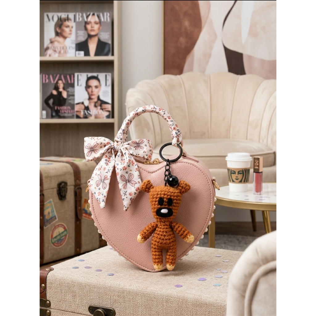 [READY] Boneka Rajut Mr Bean's Teddy Bear Beruang Mister Bean Coklat Amigurumi Keychain Gantungan Ku