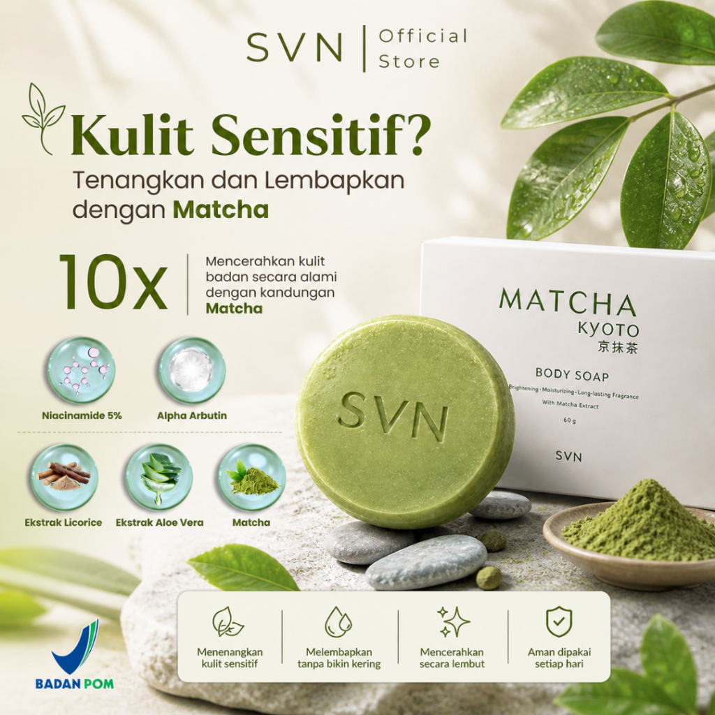 SVN Matcha Kyoto Bar Soap  - Sabun Batang untuk Kulit Sensitif, Melembapkan dan Menenangkan Kulit Ke