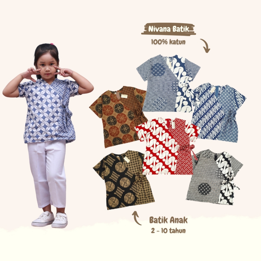 Atasan Batik Anak Perempuan Baju Blus Kombinasi Anak  Cewek