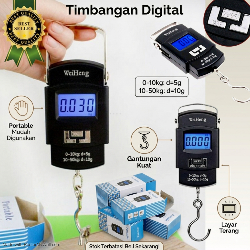 [AKURAT] Timbangan Digital Gantung Elektrik 50kg Portable Timbangan Koper