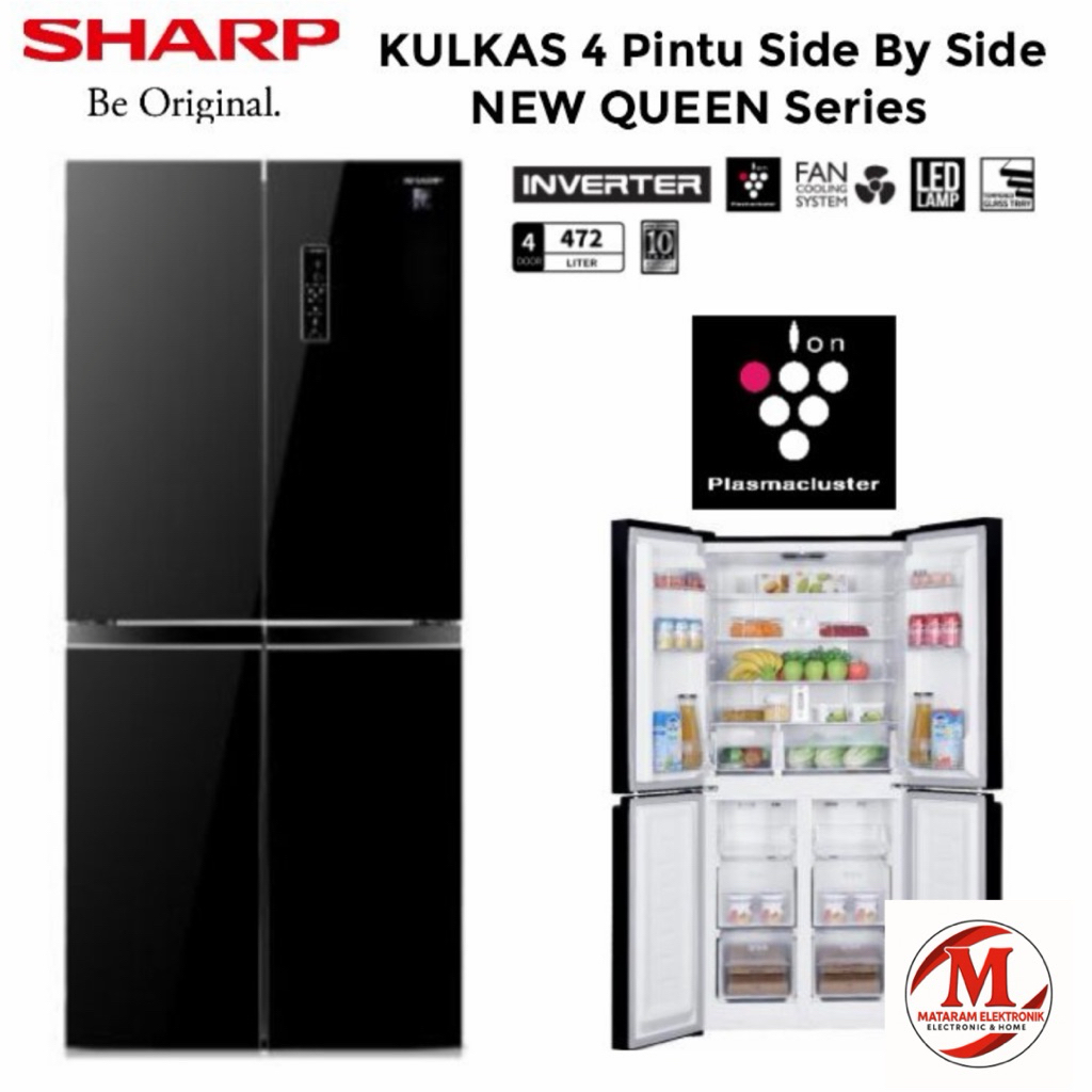Sharp Sj If51Pg Bk Kulkas 4 Pintu Inverter Plasmacluster - Glass Door