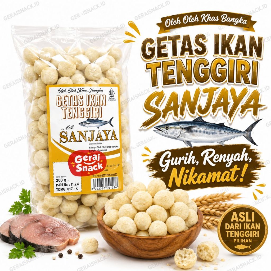 Getas Bulat Super Sanjaya Ikan Tengiri  Oleh Oleh Khas Bangka 200g