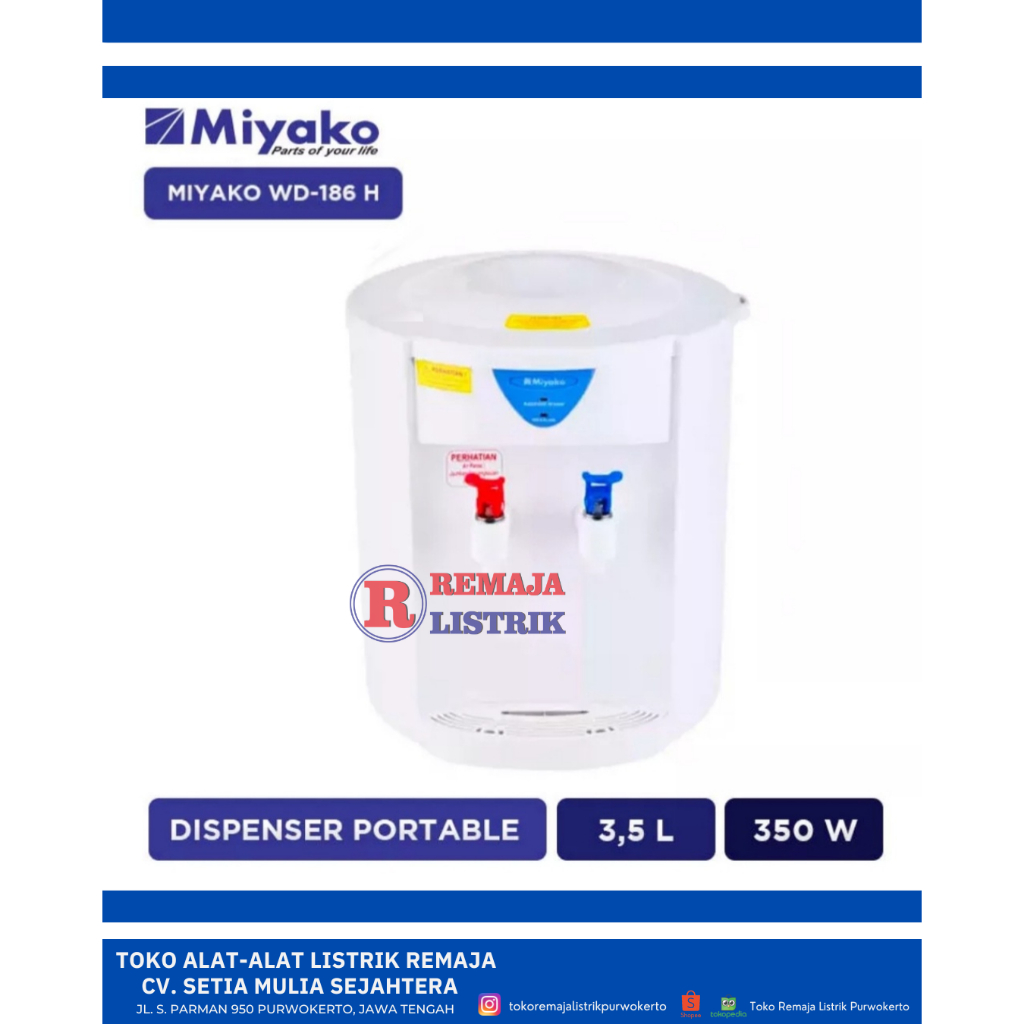 DISPENSER AIR GALON ATAS PANAS NORMAL BULAT MIYAKO WD-186 H