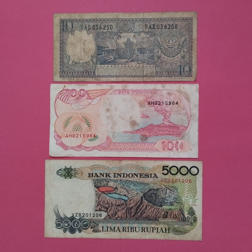 Uang Kuno Kertas Rp 10, Rp 100 Dan Rp 5000 UK 034