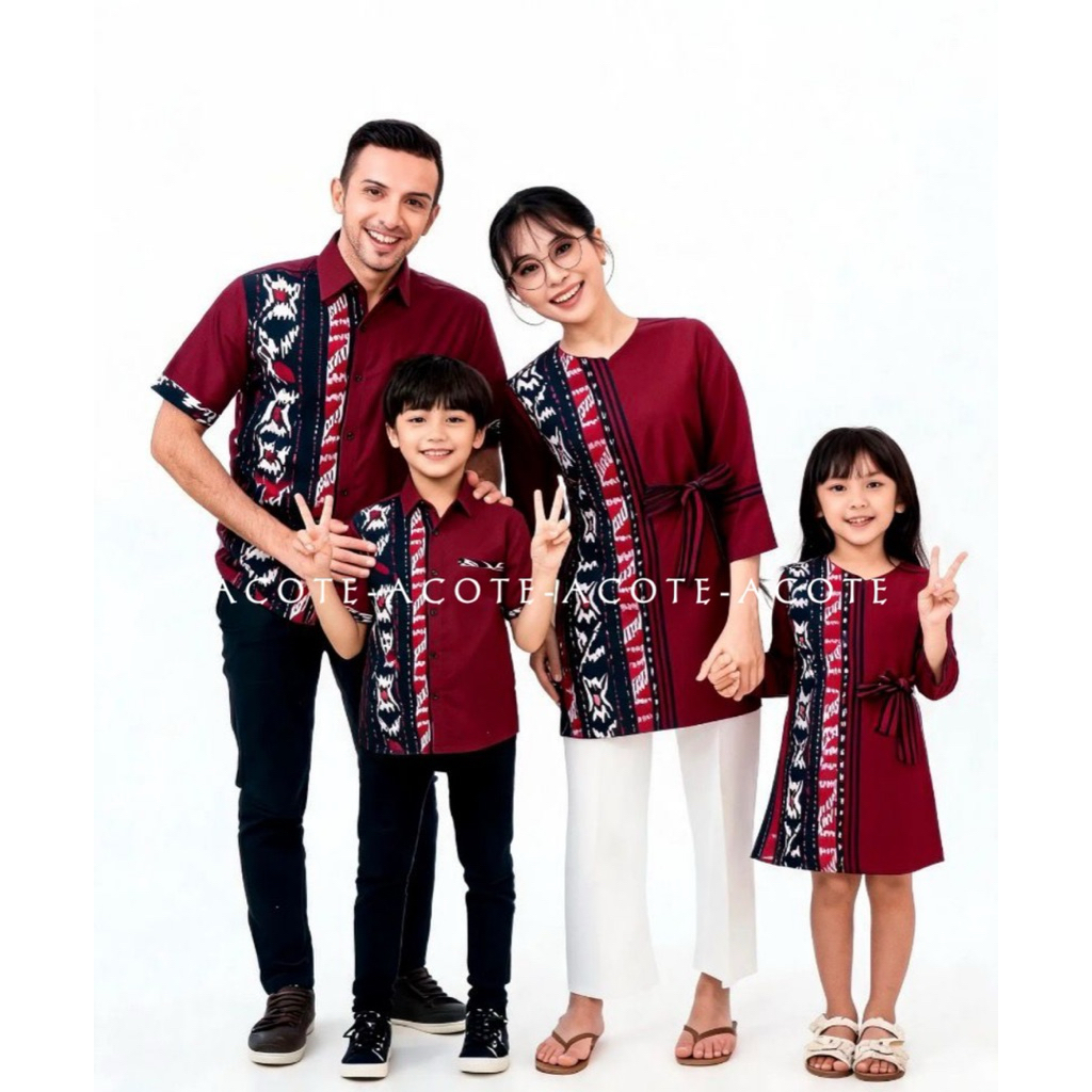 Baju Couple Keluarga Tenun Sukma 03 - Sarimbit Keluarga Premium - Tunik Tenun Wanita & Kemeja Tenun 