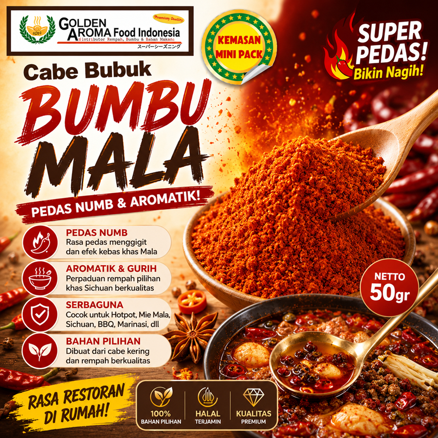 Cabe Bubuk Bumbu Mala 50Gr Bubuk Cabe Bumbu Mala Makanan Bisa Kiloan Chilli Powder Super Pedas Aneka