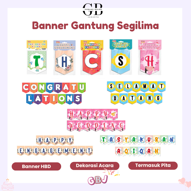 GBJ - Banner Congratulatios / Selamat Datang / Happy Wedding / Happy Anniversary / Banner Tasyakuran