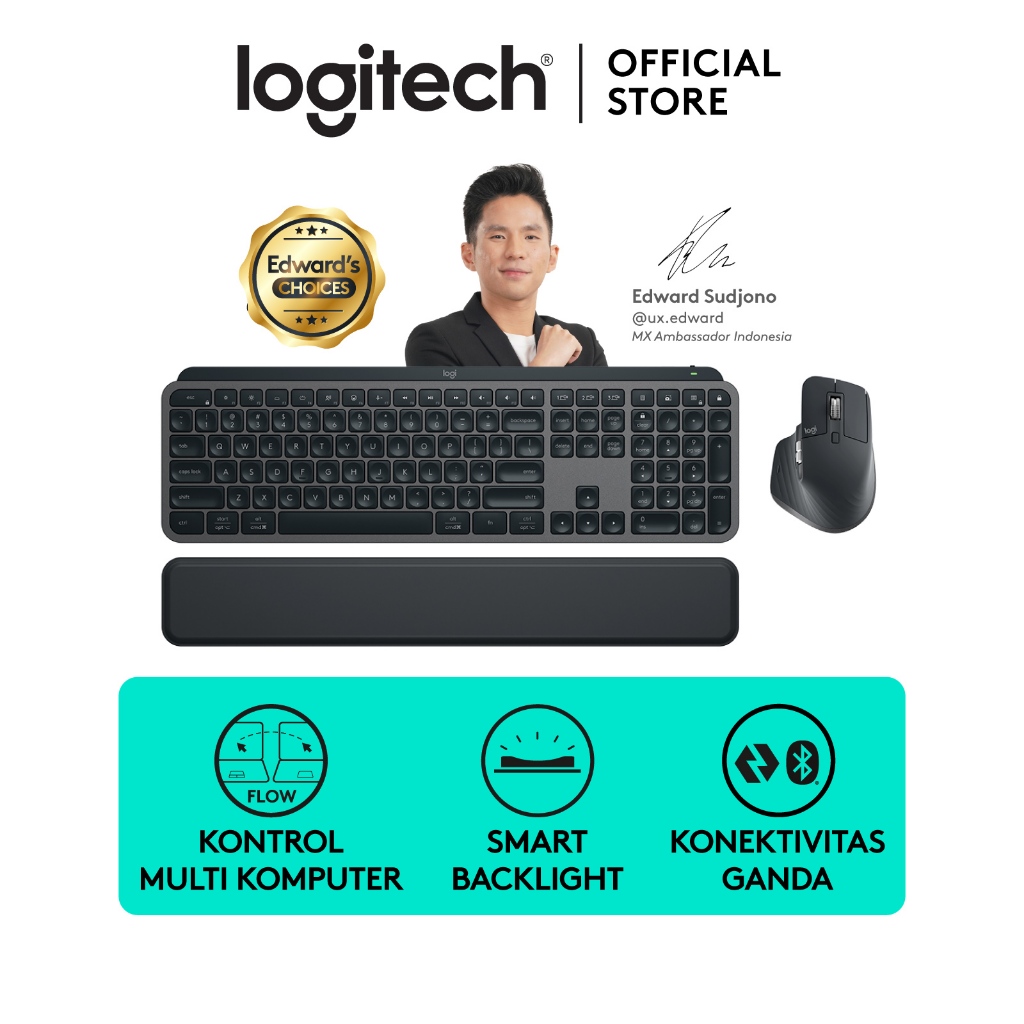 Logitech MX Keys S Combo - MX Keys S + MX Master 3S, Keyboard dan Mouse Wireless Bluetooth dengan Pa