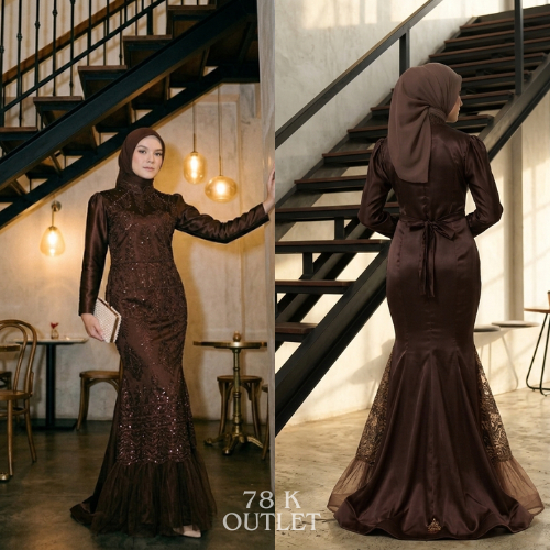 DRESS DUYUNG - PRESS BODY MAHOGHANY BERGUNDY FULL PAYET GAMIS SATIN MIX BRUKAT KONDANGAN MAXMARA DRE