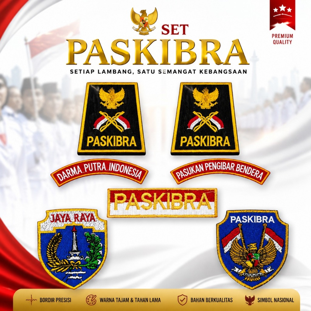 Perlengkapan Bet Paskibra Sekolah Bordir Lambang Pasukan Pengibar Bendera SD SMP SMA