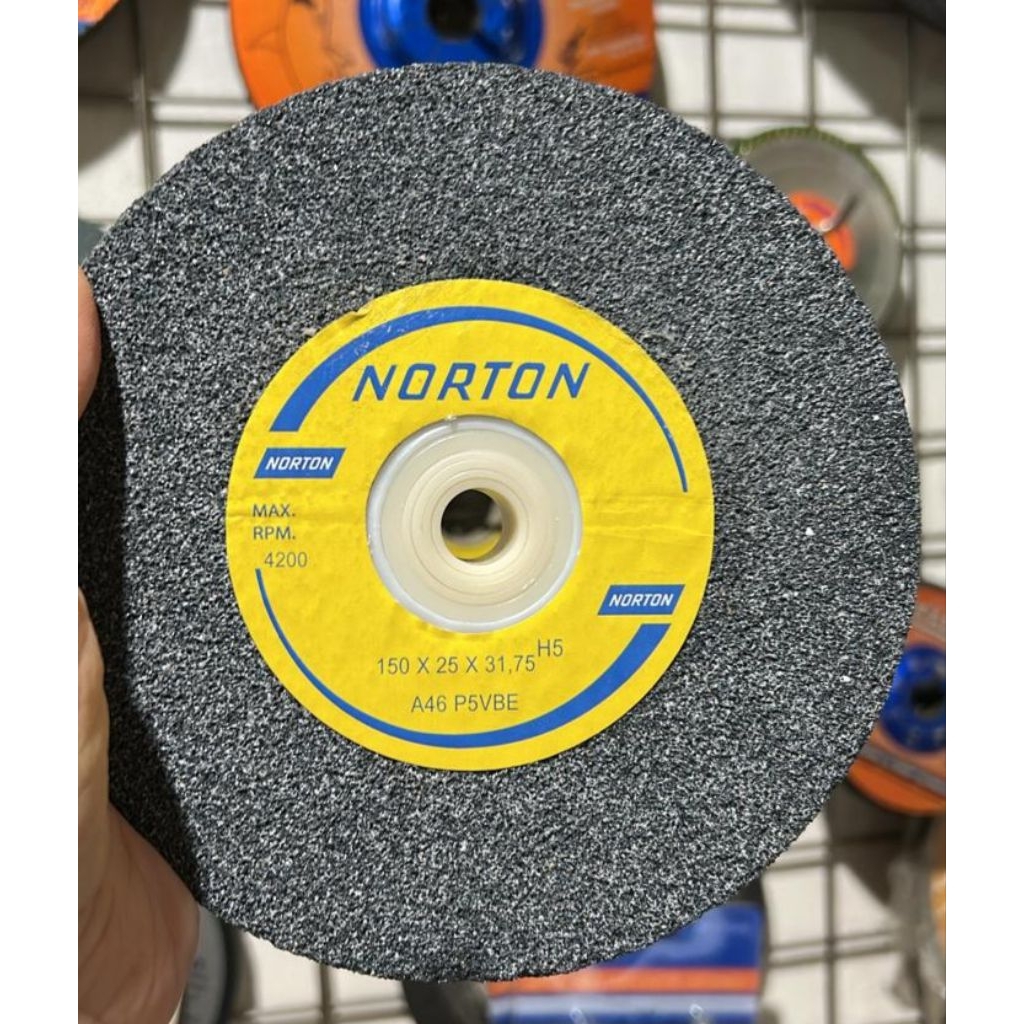 Batu asah gerinda duduk 6"inch A46 abu-abu NORTON