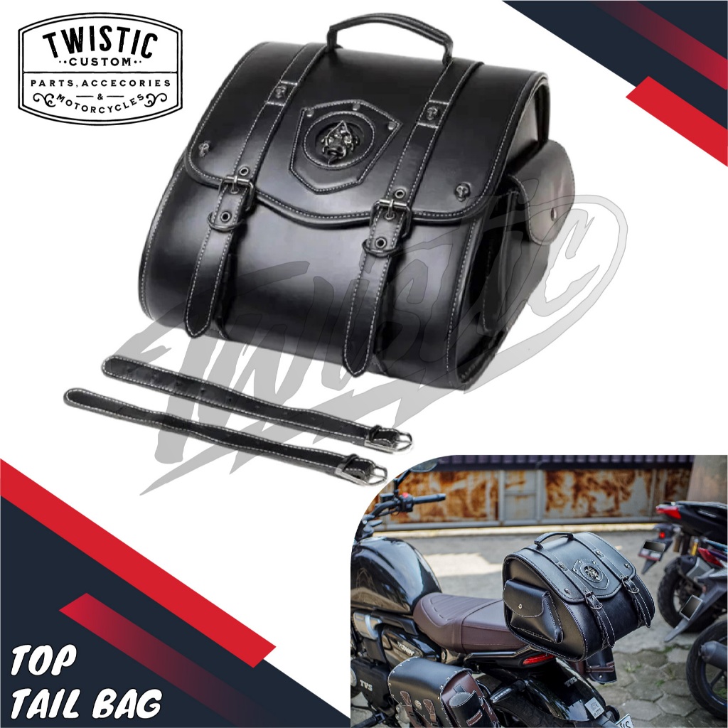 Top Tail Bag Tas Kulit Side Bag Saddlebag Box Boks Pannier Bagasi Belakang Samping Motor Harley Davi