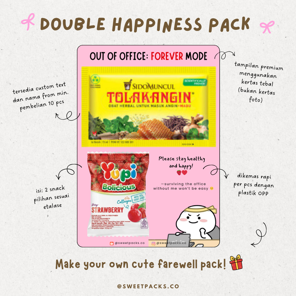 Hadiah Perpisahan Kantor Snack Gift Resign / Double Happiness Pack – Souvenir Perpisahan Kerja Lucu 