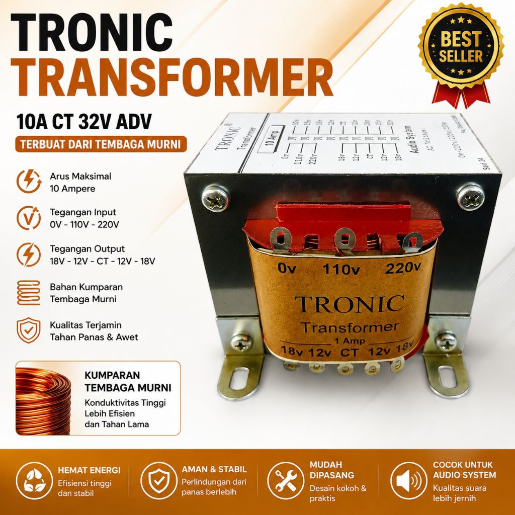 TRAVO TRAFO 10A MURNI TRONIC CT 25V 40V 45V 50V 10 A AMPER ORI