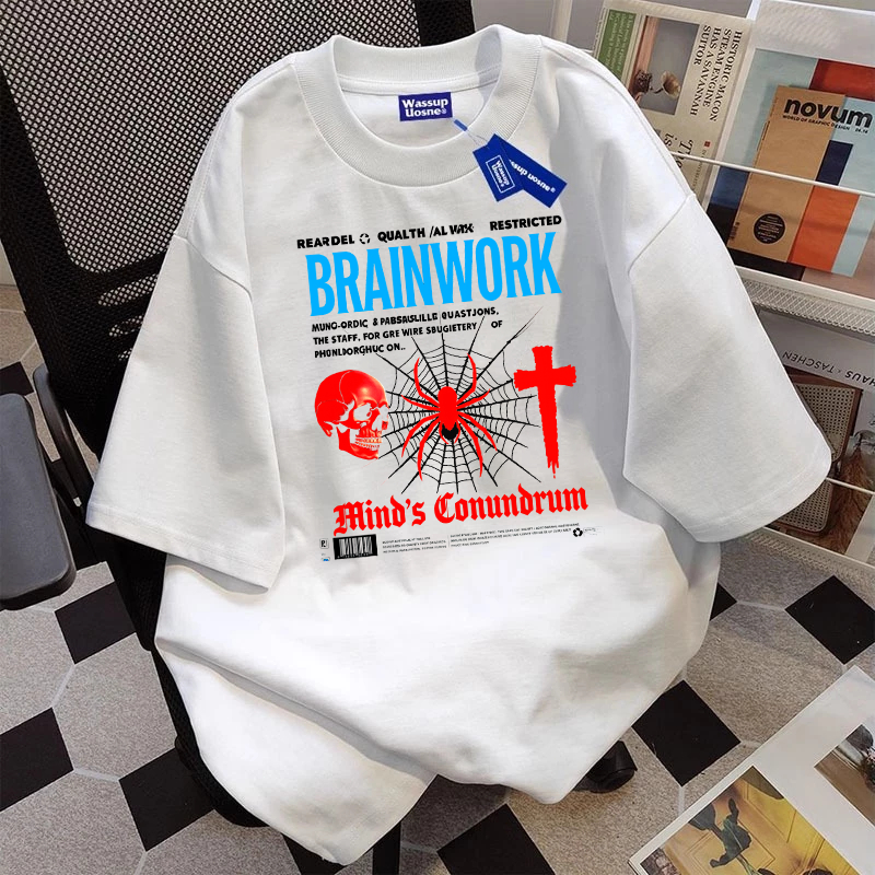 Kaos Pria BRAINWORK Laba-Laba Merah Tengkorak Oversize Distro Premium Baju Streetwear Kekinian