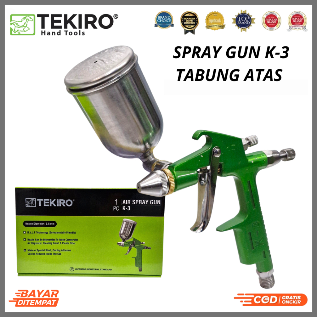 Tekiro Spray Gun K3 Alat Semprotan Cat Tabung Atas K3 200 ML Nozle 0.5 MM 100% Original