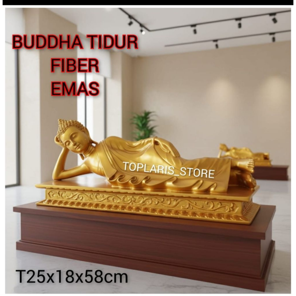 Patung Buddha Tidur Fiber Emas