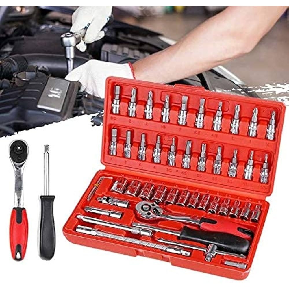Set Kunci Sok Kunci Shock 46 pcs Mobil Motor Serbaguna Socket Tool Kit set Pas Ring