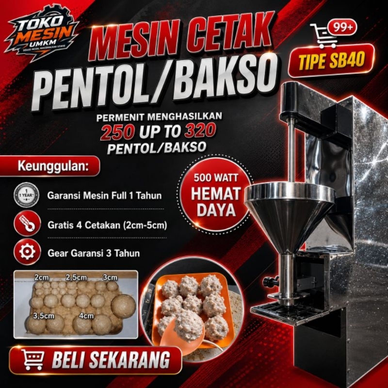 Keywords Utama: Mesin Cetak Bakso SB40, Alat Pentol Otomatis SB40, Mesin Bakso Besar, Pencetak Bakso