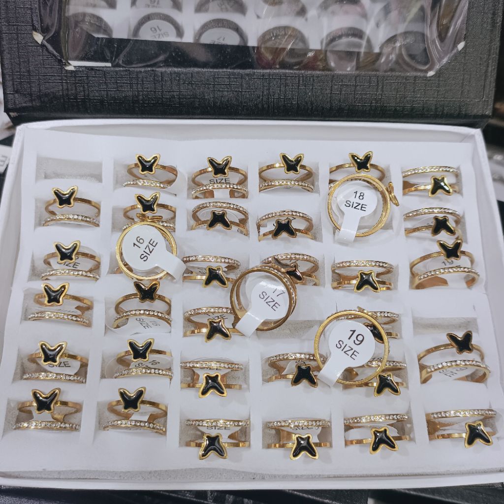 GROSIR CINCIN TITANIUM BUTTERFLY RING PERMATA NEW PER BOX