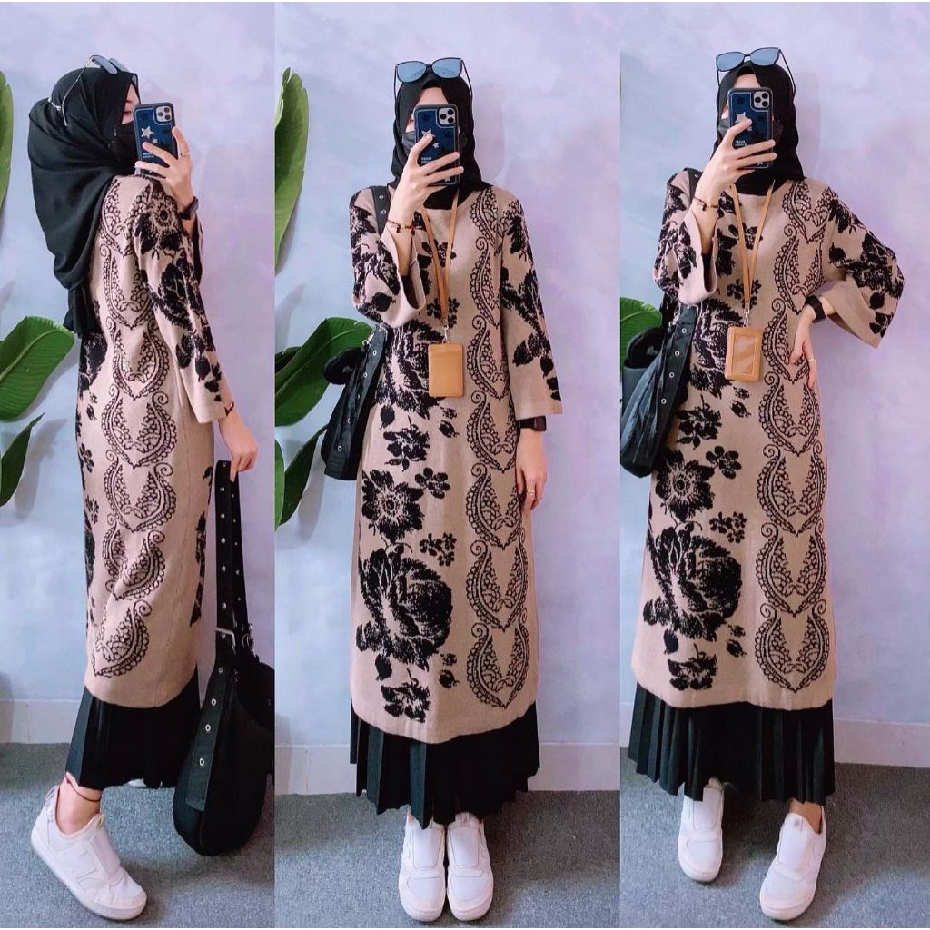 Rose Rajut Tunik Jumbo Wanita Longtunik Rajut Import Tunik Panjang