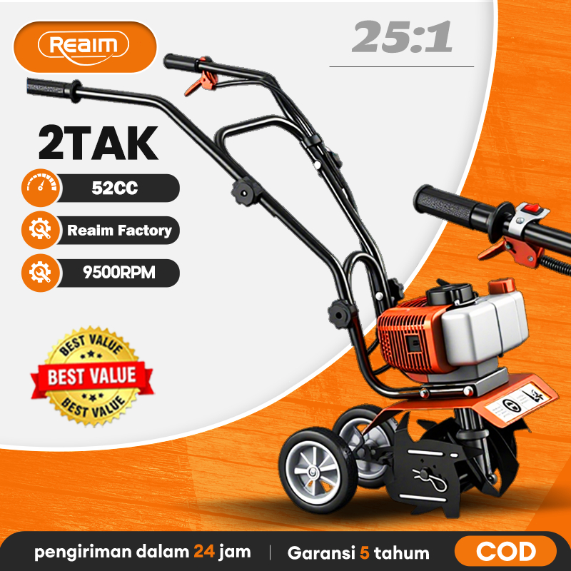 REAIM Cultivator Mini Tiller Bensin -traktor mini bajak kebun Mesin Pengolah Tanah Mikro untuk Kebun