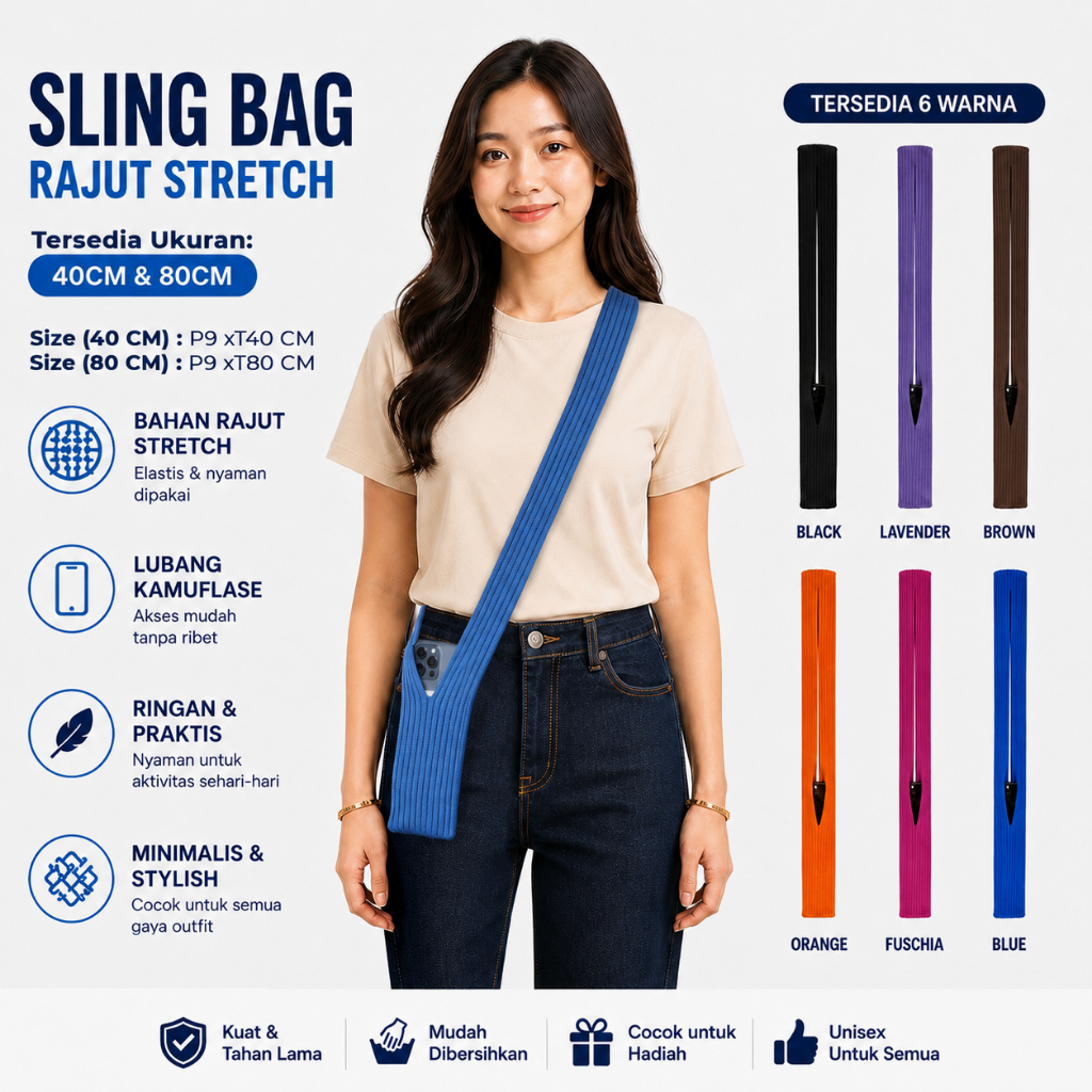 Knitted Phone Bag Rajut 40cm / 80cm Tas HP Selempang Elastis Fashion Wanita Pria