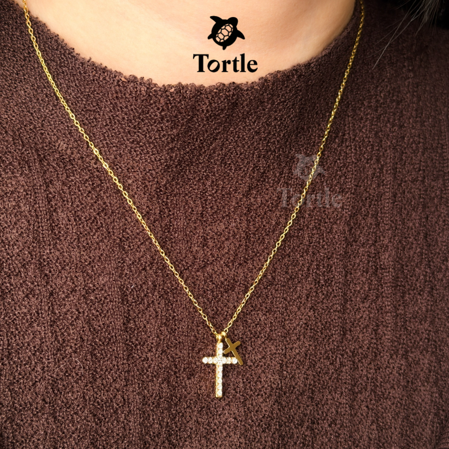 TORTLE - Kalung Salib Titanium Wanita Salib | Perhiasan Kalung Mewah Fashion Premium Simple Necklace