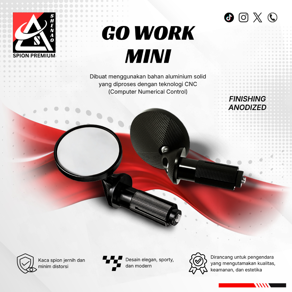 Spion Jalu Mini Premium Shenao Gowork Full Cnc Universal Vespa Beat Nmax Pcx Filano Fazzio Scoopy