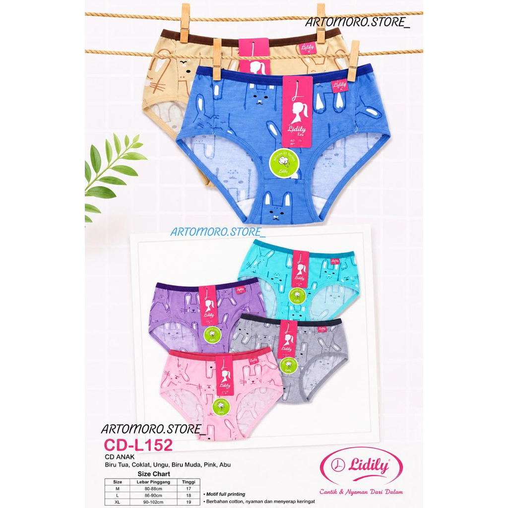 [3/6 Pcs] Celana Lydyly Anak 152 | Cd Anak Perempuan Bahan Katun | Cd Anak Cewek Motif Karakter | Ly