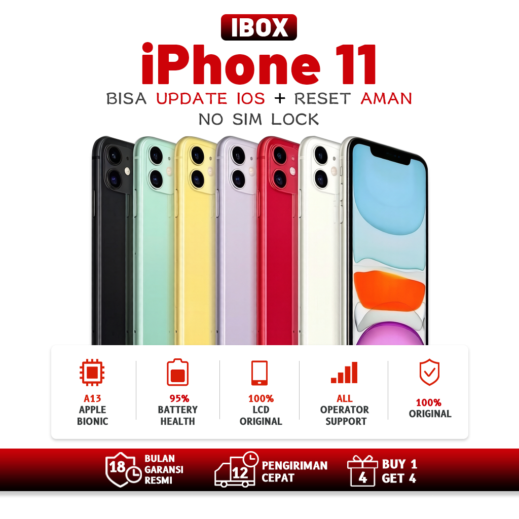 100% Original iPhone 11 iBox Bekas ORI Mulus 90%+ 64GB 128GB 256GB Garansi 18 Bulan