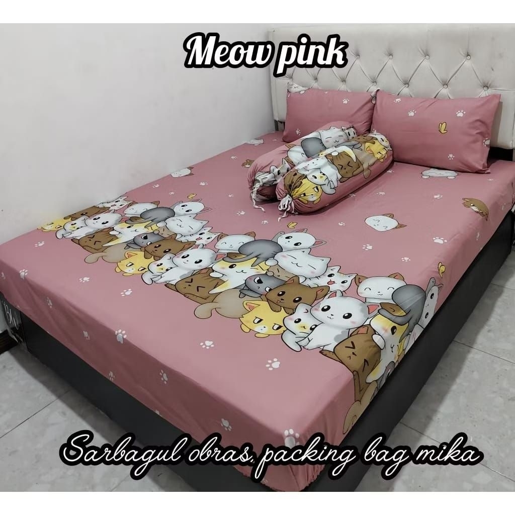 SPREI KARET KATlodUN PREMIUM 90/100/120/140/160/180/200 MOTIF kucing cat meow meoow miaw happy senan