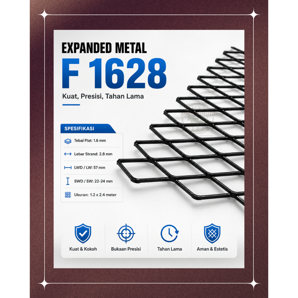 Expanded Metal 1628 – Plat Expanded Besi Kuat, Kokoh & Estetik untuk Pagar, Kandang, Rak & Dekorasi