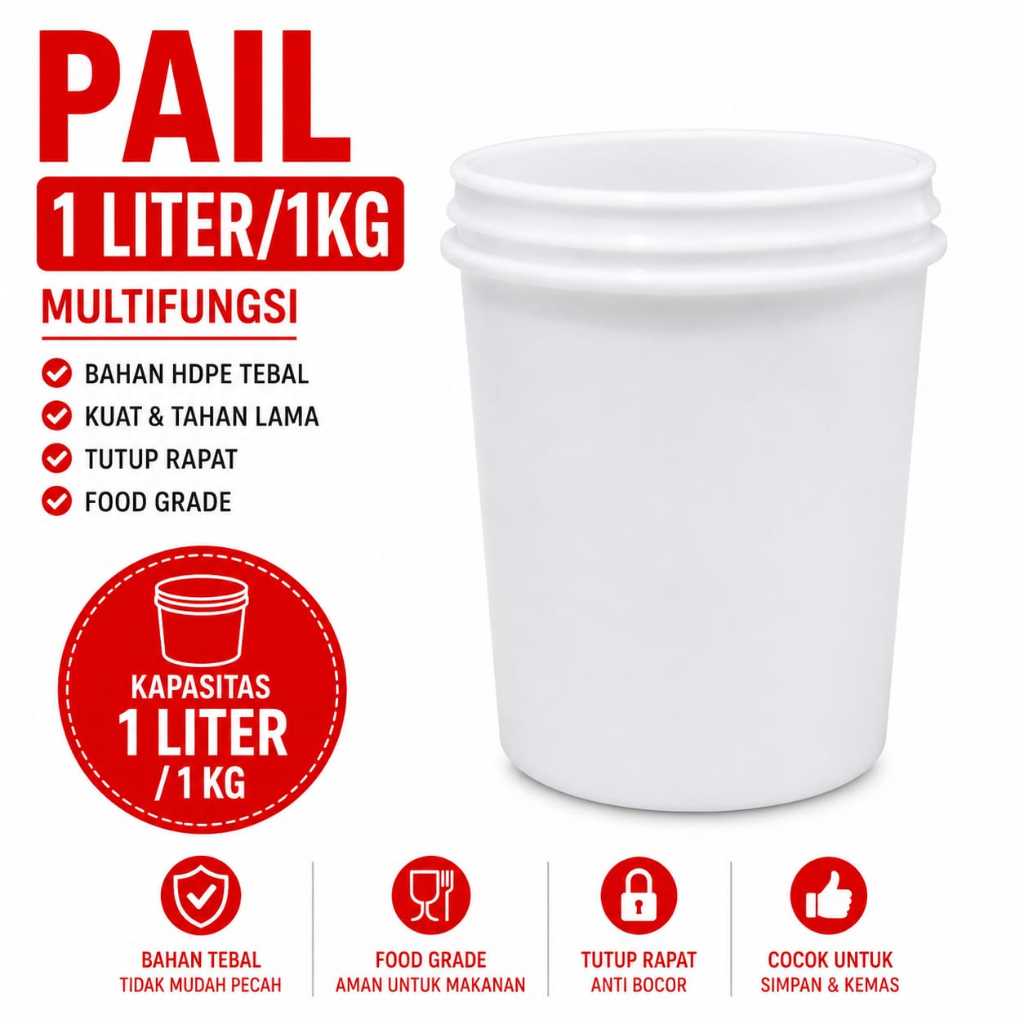 Pail 1 kg /Ember Lurus 1 kg/ Ember Plastik Cat Baru / Ember makanan FOOD GRADE
