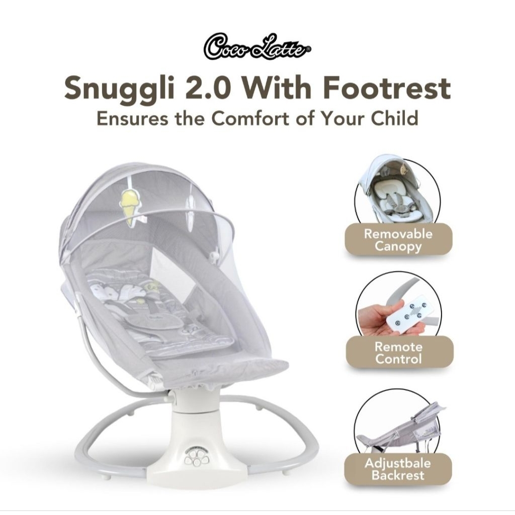 BOUNCHER SECOND COCOLATTE SNUGGLI 2.0 WITH FOOTREST BABY SWING - GREY